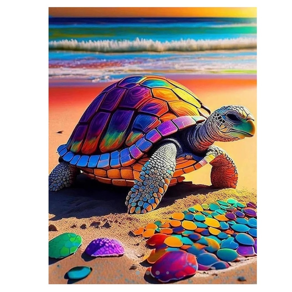DIY Beach Turtle Round Full Drill Paintings with Diamonds Gem​